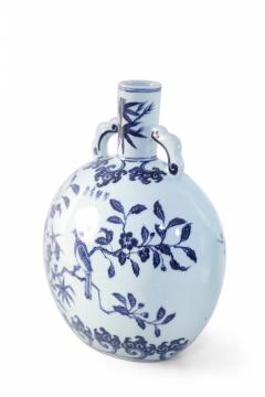 Chinese White and Blue Cherry Blossom Porcelain Moon Flask Vase - 4635343