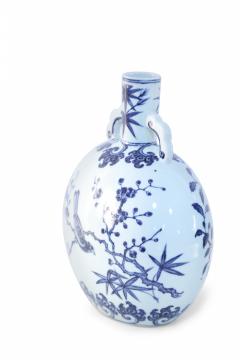 Chinese White and Blue Cherry Blossom Porcelain Moon Flask Vase - 4635347