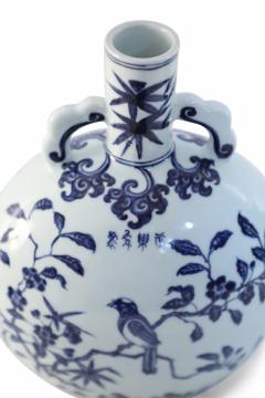 Chinese White and Blue Cherry Blossom Porcelain Moon Flask Vase - 4635350