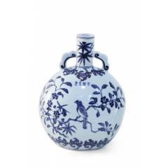 Chinese White and Blue Cherry Blossom Porcelain Moon Flask Vase - 4642248