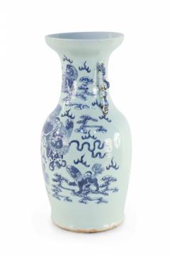 Chinese White and Blue Foo Dog Design Porcelain Urn - 4200862