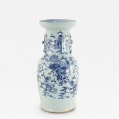 Chinese White and Blue Foo Dog Design Porcelain Urn - 4263287