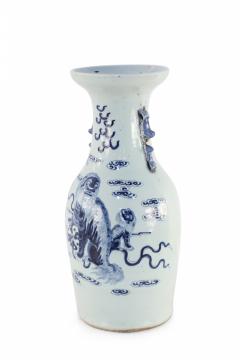 Chinese White and Blue Foo Dog and Serpent Design Porcelain Urn - 4199942