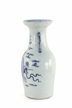 Chinese White and Blue Foo Dog and Serpent Design Porcelain Urn - 4199943