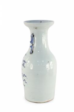 Chinese White and Blue Foo Dog and Serpent Design Porcelain Urn - 4199944