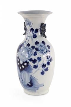 Chinese White and Blue Lily Pad and Floral Design Porcelain Urn - 4199927