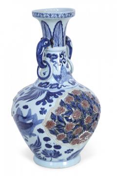 Chinese White and Blue Raised Rose Bush Design Porcelain Vase - 4408832