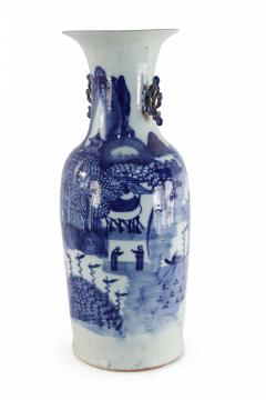 Chinese White and Blue Village Scene Porcelain Urn - 4200973