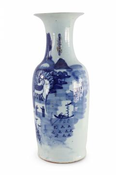 Chinese White and Blue Village Scene Porcelain Urn - 4200974