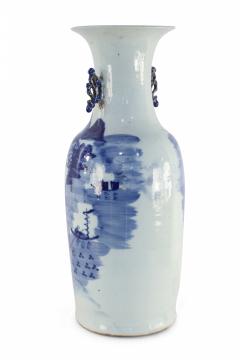 Chinese White and Blue Village Scene Porcelain Urn - 4200975