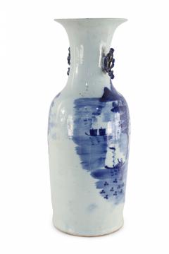 Chinese White and Blue Village Scene Porcelain Urn - 4200977