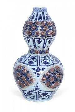 Chinese White and Blue and Raised Rose Design Double Gourd Porcelain Vase - 4408844