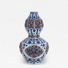 Chinese White and Blue and Raised Rose Design Double Gourd Porcelain Vase - 4412666