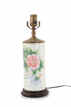 Chinese White and Floral Column Porcelain Table Lamp - 4671171