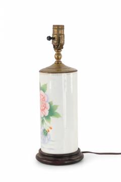 Chinese White and Floral Column Porcelain Table Lamp - 4671172