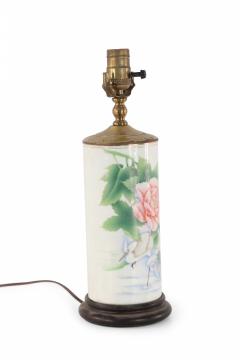 Chinese White and Floral Column Porcelain Table Lamp - 4671175