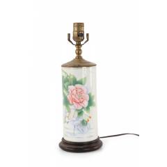 Chinese White and Floral Column Porcelain Table Lamp - 4735059