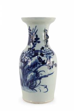 Chinese White and Navy Blue Botanical Design Porcelain Urn - 4200321