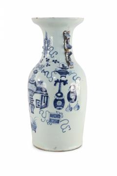 Chinese White and Navy Blue Patterned Handled Porcelain Urn - 4200101