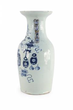 Chinese White and Navy Blue Patterned Handled Porcelain Urn - 4200102