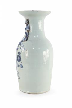 Chinese White and Navy Blue Patterned Handled Porcelain Urn - 4200103