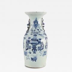 Chinese White and Navy Blue Patterned Handled Porcelain Urn - 4260703
