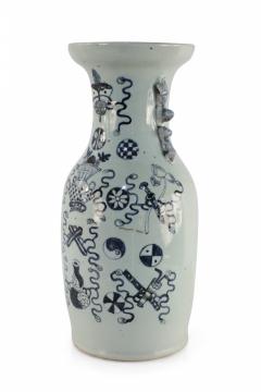 Chinese White and Navy Blue Symbol Patterned Porcelain Urn - 4200327