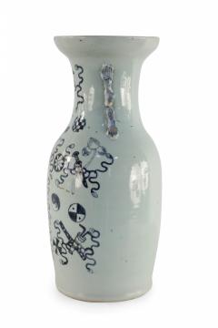 Chinese White and Navy Blue Symbol Patterned Porcelain Urn - 4200328