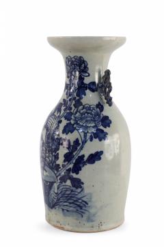 Chinese White and Navy Egret Design Porcelain Urn - 4201089