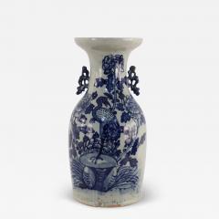 Chinese White and Navy Egret Design Porcelain Urn - 4263246