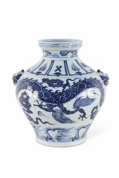 Chinese Yuan Style White and Blue Dragon Motif Porcelain Pot - 4200053