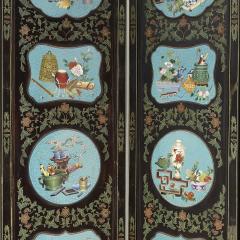 Chinese folding screen mounted with cloisonn enamel panels - 2189561