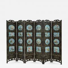 Chinese folding screen mounted with cloisonn enamel panels - 2191396