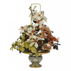 Chinese hardstone and cloisonn enamel flower tree model - 3635242