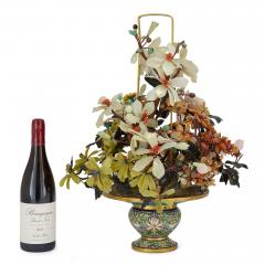 Chinese hardstone and cloisonn enamel flower tree model - 3635276