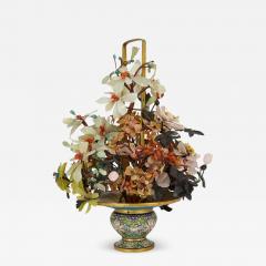 Chinese hardstone and cloisonn enamel flower tree model - 3636099