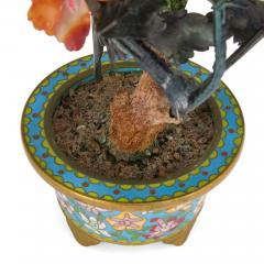 Chinese hardstone flower model in a cloisonn enamel flowerpot - 3672462