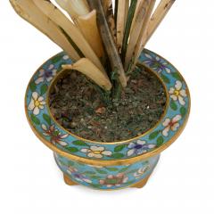 Chinese hardstone flower model in a cloisonn enamel planter - 3654193