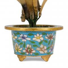 Chinese hardstone flower model in a cloisonn enamel planter - 3654194