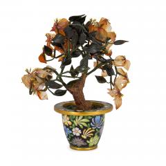 Chinese hardstone flower model in a cloisonn enamel pot - 3635244