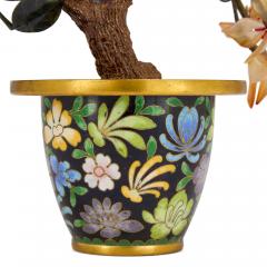 Chinese hardstone flower model in a cloisonn enamel pot - 3635254