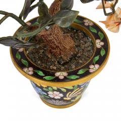Chinese hardstone flower model in a cloisonn enamel pot - 3635262
