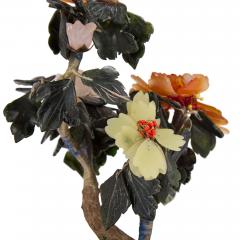 Chinese jade carnelian and quartz flower model in a cloisonn enamel planter - 3654200