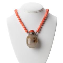 Chinese shadow agate snuff bottle necklace 1800s  - 3300431