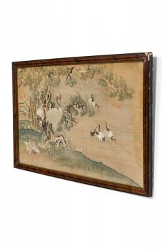 Chinese silk embroidery of herons on land and lake in a mahogany frame - 4669598
