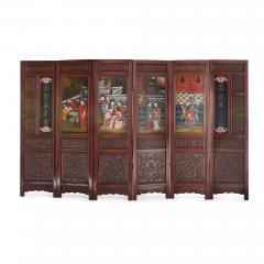 Chinese wooden screen with reverse glass painted panels - 1683162