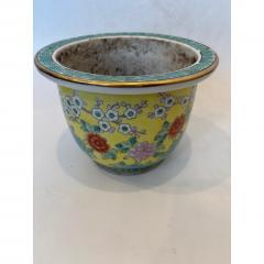 Chinese yellow floral and bird decorated round cashpot - 4721070
