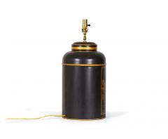 Chinoiserie Black and Gold Landscape Hand Painted Tole Tea Caddy Table Lamp - 4170807