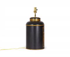 Chinoiserie Black and Gold Landscape Hand Painted Tole Tea Caddy Table Lamp - 4170814