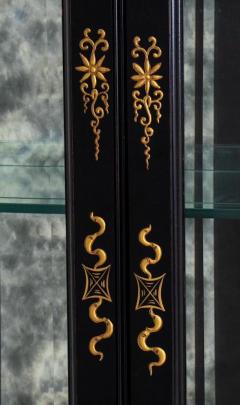 Chinoiserie Display Cabinet Hand Gilt Black Lacquered Wood Vitrine - 3008162